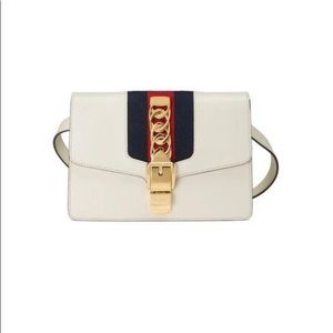 Gucci Sylvie Leather Belt Bag White Blue Red Web